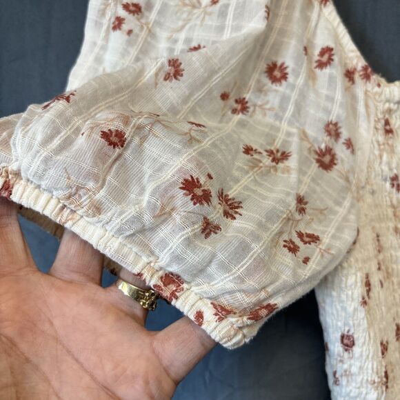 American Eagle Off Shoulder Top Y2K Large Ruffle Sleeve Crop Ruch Floral Boho - Picture 6 of 10